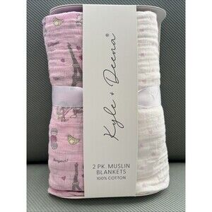 Kyle & Deena Muslin Baby Swaddle Blanket Set Paris Eiffel Tower Pink Polka Dot